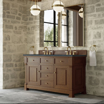 James Martin - Brookfield 60" Double Vanity, Honey Oak w/3 CM Charcoal Soapstone Silestone Top - 547-V60D-HNO-3CSP view 4