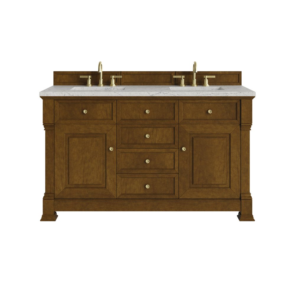 James Martin - Brookfield 60" Double Vanity, Honey Oak w/ 3 CM Eternal Jasmine Pearl Silestone Top - 547-V60D-HNO-3EJP view 1