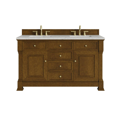 James Martin - Brookfield 60" Double Vanity, Honey Oak w/ 3 CM Eternal Jasmine Pearl Silestone Top w/FreePower Wireless Charger - 547-V60D-HNO-FEJP view 1