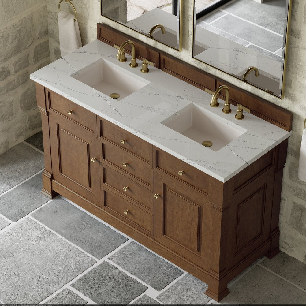 James Martin - Brookfield 60" Double Vanity, Honey Oak w/ 3 CM Ethereal Noctis Silestone Top - 547-V60D-HNO-3ENC view 7