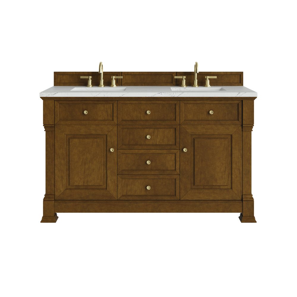 James Martin - Brookfield 60" Double Vanity, Honey Oak w/ 3 CM Ethereal Noctis Silestone Top w/FreePower Wireless Charger - 547-V60D-HNO-FENC view 1