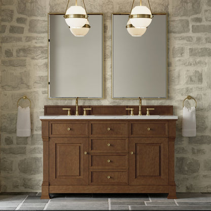 James Martin - Brookfield 60" Double Vanity, Honey Oak w/ 3 CM Ethereal Noctis Silestone Top w/FreePower Wireless Charger - 547-V60D-HNO-FENC view 5