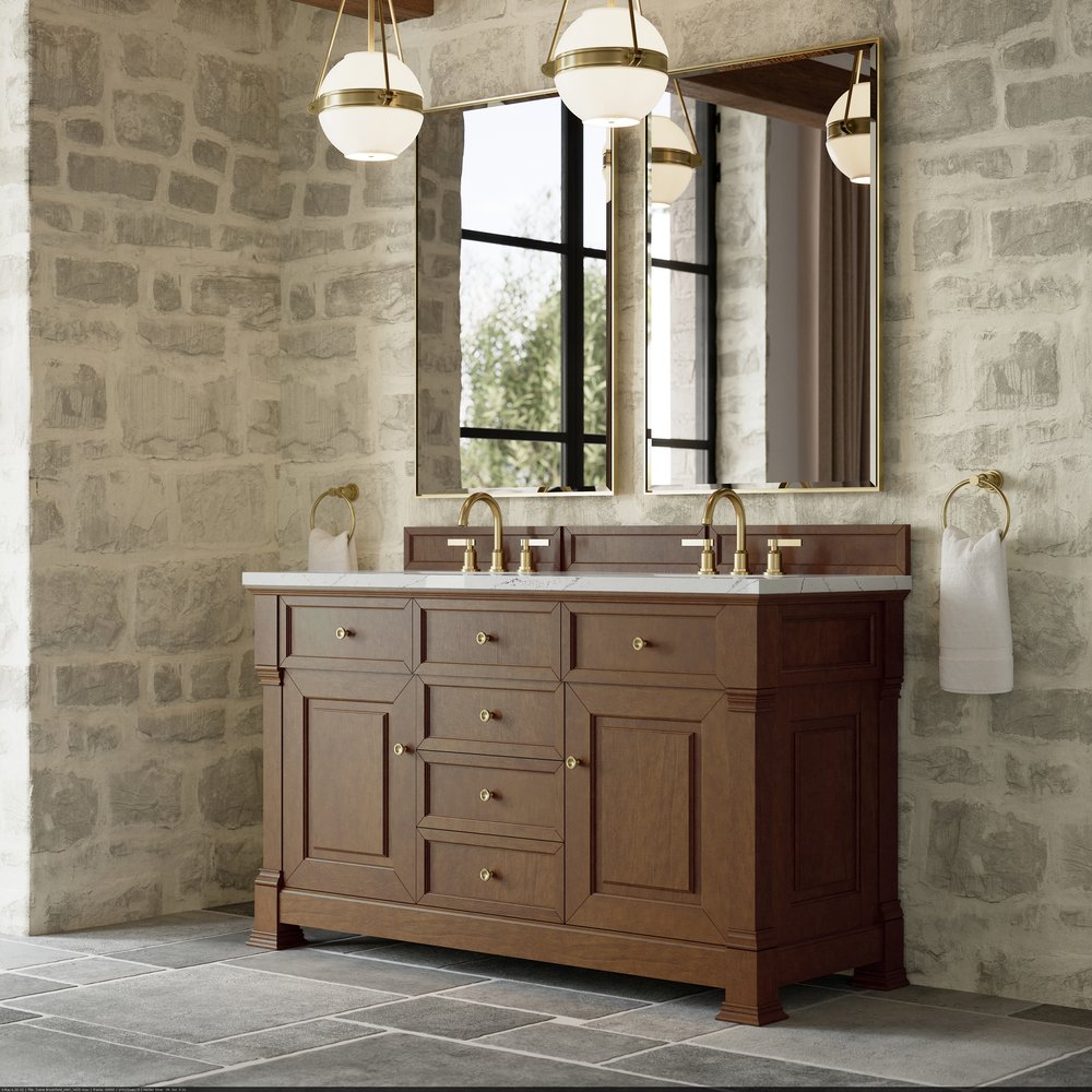 James Martin - Brookfield 60" Double Vanity, Honey Oak w/ 3 CM Ethereal Noctis Silestone Top w/FreePower Wireless Charger - 547-V60D-HNO-FENC view 6