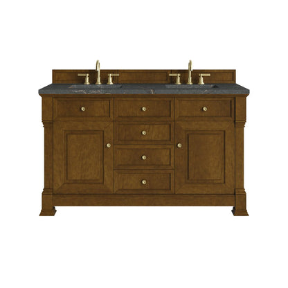 James Martin - Brookfield 60" Double Vanity, Honey Oak w/ 3 CM Parisien Bleu Silestone Top - 547-V60D-HNO-3PBL view 1