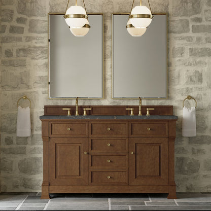 James Martin - Brookfield 60" Double Vanity, Honey Oak w/ 3 CM Parisien Bleu Silestone Top - 547-V60D-HNO-3PBL view 3