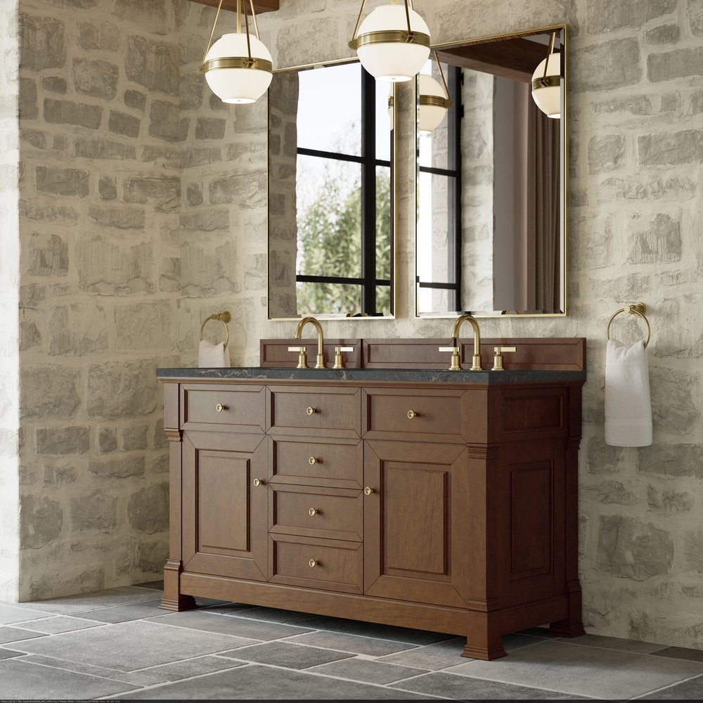 James Martin - Brookfield 60" Double Vanity, Honey Oak w/ 3 CM Parisien Bleu Silestone Top - 547-V60D-HNO-3PBL view 4