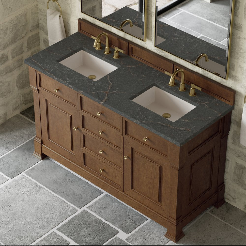James Martin - Brookfield 60" Double Vanity, Honey Oak w/ 3 CM Parisien Bleu Silestone Top - 547-V60D-HNO-3PBL view 7