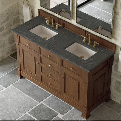 James Martin - Brookfield 60" Double Vanity, Honey Oak w/ 3 CM Parisien Bleu Silestone Top - 547-V60D-HNO-3PBL view 7