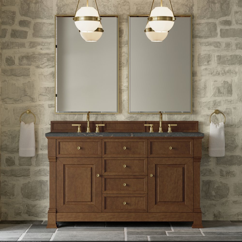 James Martin - Brookfield 60" Double Vanity, Honey Oak w/ 3 CM Parisien Bleu Silestone Top w/FreePower Wireless Charger - 547-V60D-HNO-FPBL view 5