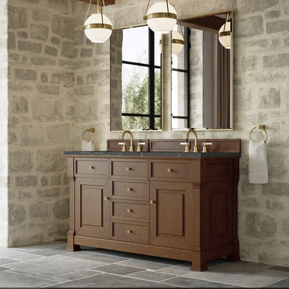 James Martin - Brookfield 60" Double Vanity, Honey Oak w/ 3 CM Parisien Bleu Silestone Top w/FreePower Wireless Charger - 547-V60D-HNO-FPBL view 6