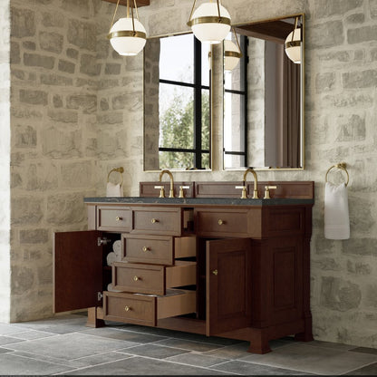 James Martin - Brookfield 60" Double Vanity, Honey Oak w/ 3 CM Parisien Bleu Silestone Top w/FreePower Wireless Charger - 547-V60D-HNO-FPBL view 7