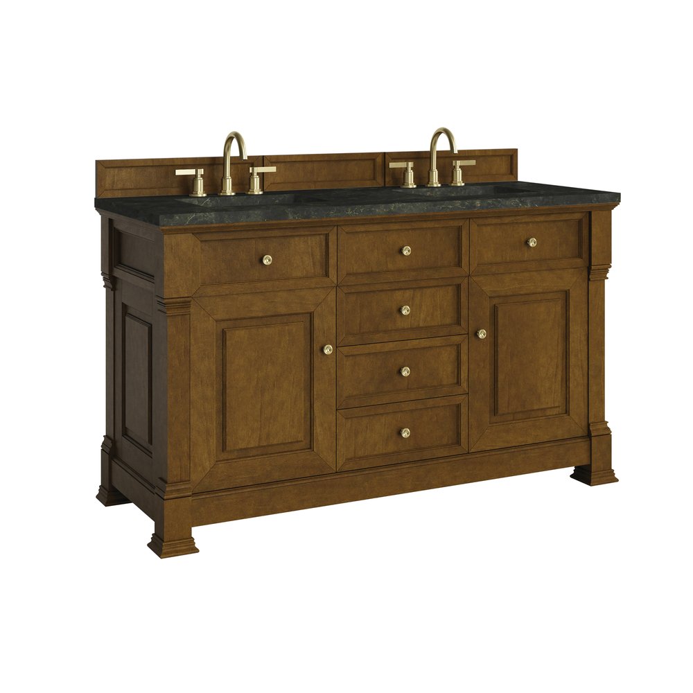 James Martin - Brookfield 60" Double Vanity, Honey Oak, w/ 3 CM Phantome Eclos Top - 547-V60D-HNO-3PHT view 9