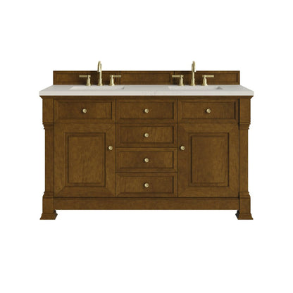 James Martin - Brookfield 60" Double Vanity, Honey Oak, w/ 3 CM Siberian Silestone Top w/FreePower Wireless Charger - 547-V60D-HNO-FSFR view 1