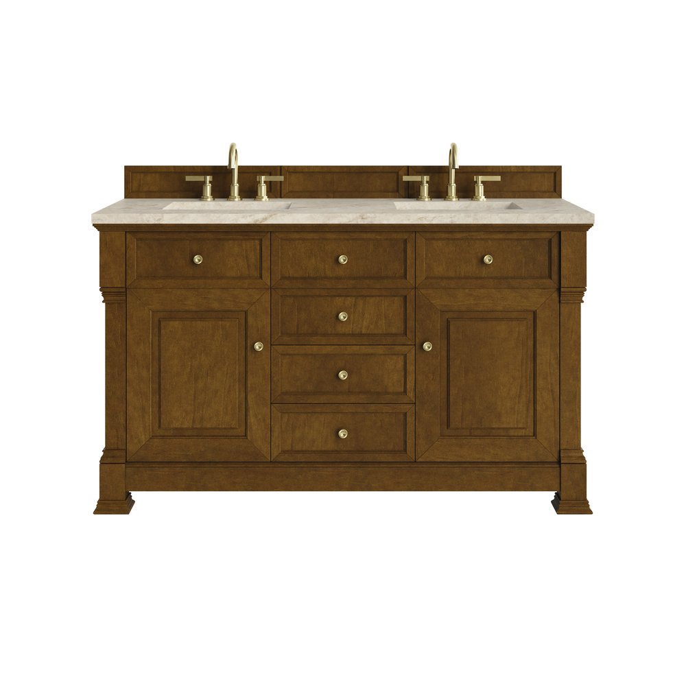 James Martin - Brookfield 60" Double Vanity, Honey Oak, w/ 3 CM Tajnar Eclos Top - 547-V60D-HNO-3TJR view 1