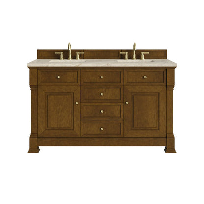 James Martin - Brookfield 60" Double Vanity, Honey Oak, w/ 3 CM Tajnar Eclos Top - 547-V60D-HNO-3TJR view 1