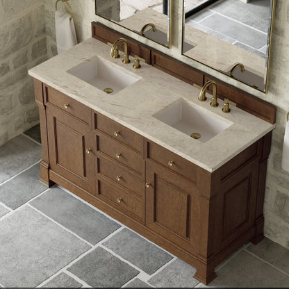 James Martin - Brookfield 60" Double Vanity, Honey Oak, w/ 3 CM Tajnar Eclos Top - 547-V60D-HNO-3TJR view 7