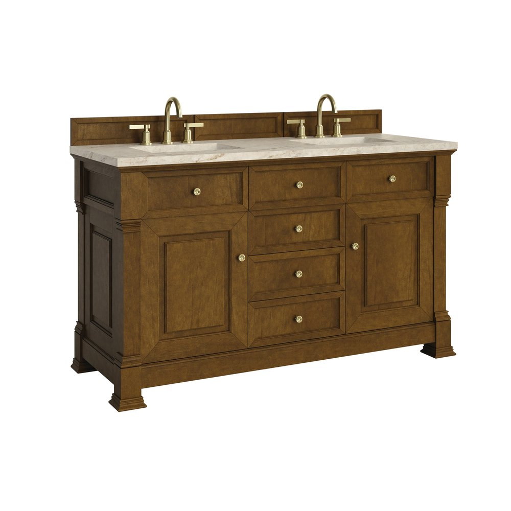 James Martin - Brookfield 60" Double Vanity, Honey Oak, w/ 3 CM Tajnar Eclos Top - 547-V60D-HNO-3TJR view 9