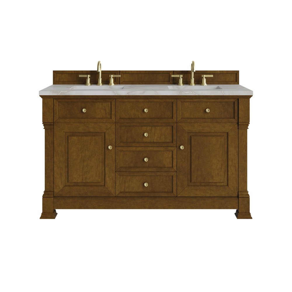 James Martin - Brookfield 60" Double Vanity, Honey Oak w/ 3 CM Victorian Silver Silestone Top - 547-V60D-HNO-3VSL view 1