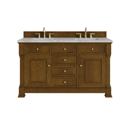 James Martin - Brookfield 60" Double Vanity, Honey Oak w/ 3 CM Victorian Silver Silestone Top - 547-V60D-HNO-3VSL view 1
