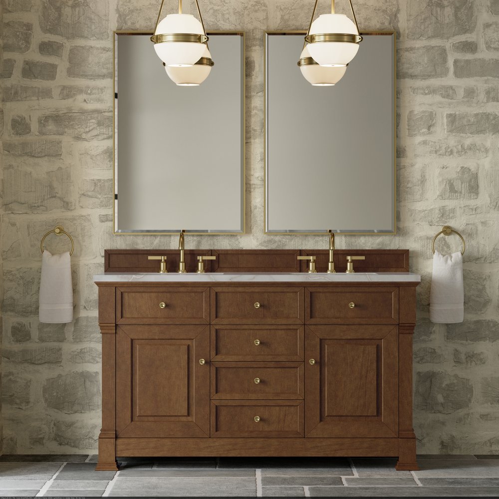 James Martin - Brookfield 60" Double Vanity, Honey Oak w/ 3 CM Victorian Silver Silestone Top - 547-V60D-HNO-3VSL view 3