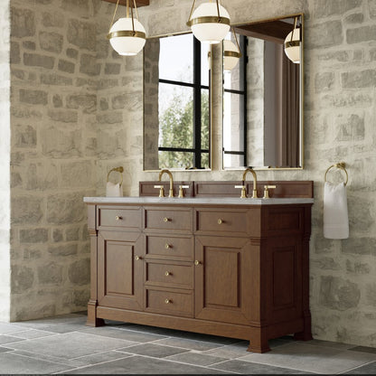 James Martin - Brookfield 60" Double Vanity, Honey Oak w/ 3 CM Victorian Silver Silestone Top - 547-V60D-HNO-3VSL view 4