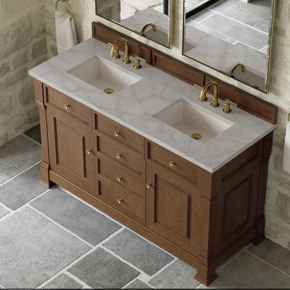 James Martin - Brookfield 60" Double Vanity, Honey Oak w/ 3 CM Victorian Silver Silestone Top - 547-V60D-HNO-3VSL view 7