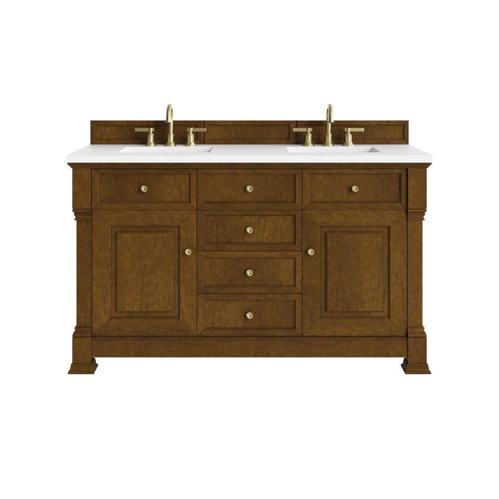 James Martin - Brookfield 60" Double Vanity, Honey Oak,  w/ 3 CM White Zeus Silestone Top - 547-V60D-HNO-3WZ view 1