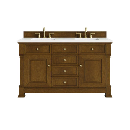 James Martin - Brookfield 60" Double Vanity, Honey Oak,  w/ 3 CM White Zeus Silestone Top - 547-V60D-HNO-3WZ view 1