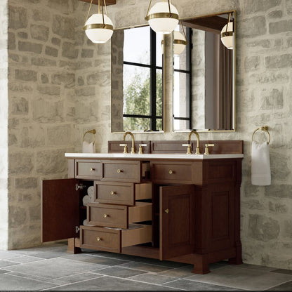 James Martin - Brookfield 60" Double Vanity, Honey Oak,  w/ 3 CM White Zeus Silestone Top - 547-V60D-HNO-3WZ view 5