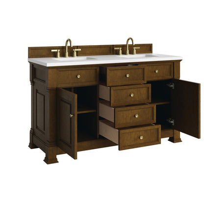 James Martin - Brookfield 60" Double Vanity, Honey Oak,  w/ 3 CM White Zeus Silestone Top - 547-V60D-HNO-3WZ view 8