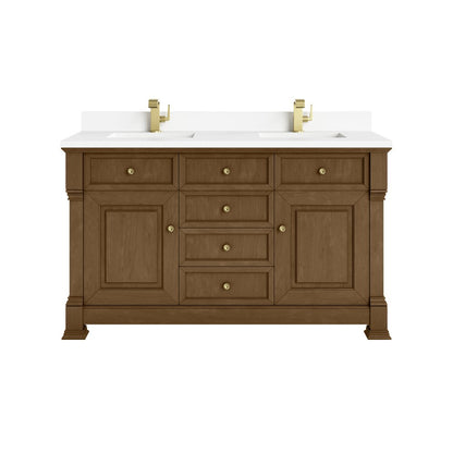 James Martin - Brookfield 60" Double Vanity, Honey Oak w/ Single Hole 3 CM White Zeus Silestone Top & Backsplash - 547-V60D-HNO-1WZ view 1