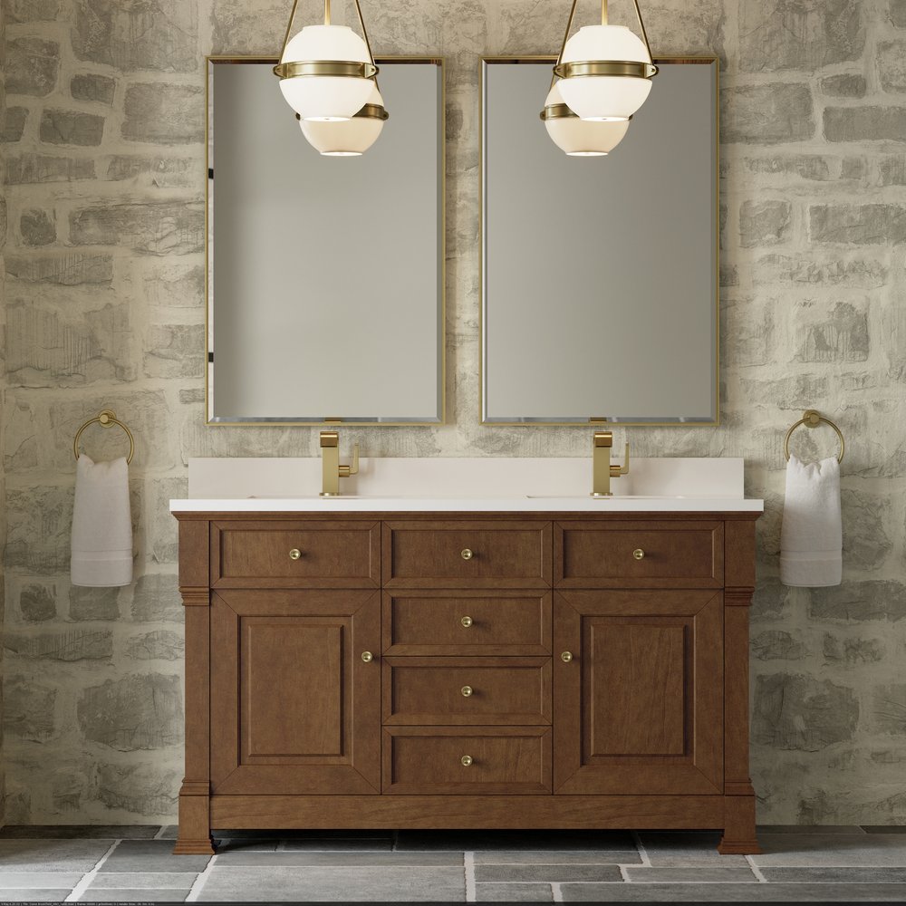 James Martin - Brookfield 60" Double Vanity, Honey Oak w/ Single Hole 3 CM White Zeus Silestone Top & Backsplash - 547-V60D-HNO-1WZ view 3