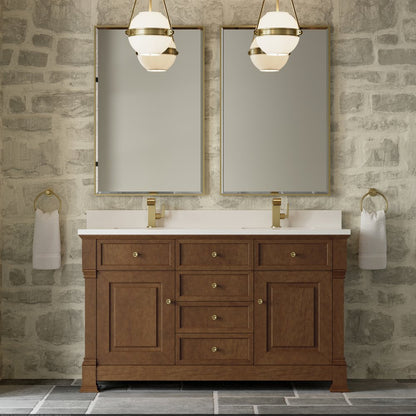 James Martin - Brookfield 60" Double Vanity, Honey Oak w/ Single Hole 3 CM White Zeus Silestone Top & Backsplash - 547-V60D-HNO-1WZ view 3