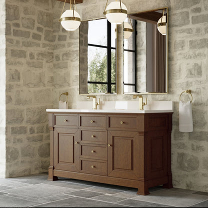James Martin - Brookfield 60" Double Vanity, Honey Oak w/ Single Hole 3 CM White Zeus Silestone Top & Backsplash - 547-V60D-HNO-1WZ view 4
