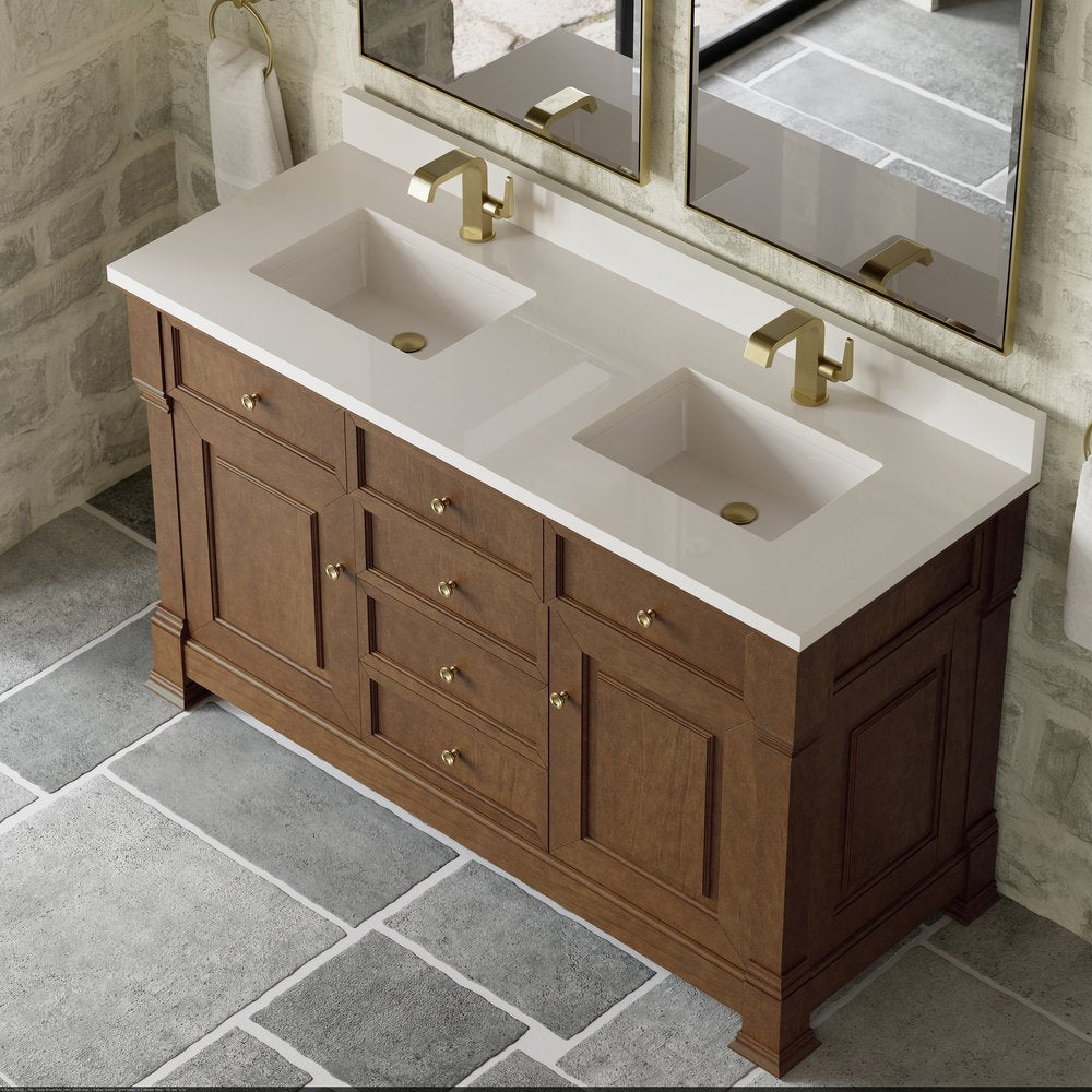 James Martin - Brookfield 60" Double Vanity, Honey Oak w/ Single Hole 3 CM White Zeus Silestone Top & Backsplash - 547-V60D-HNO-1WZ view 7