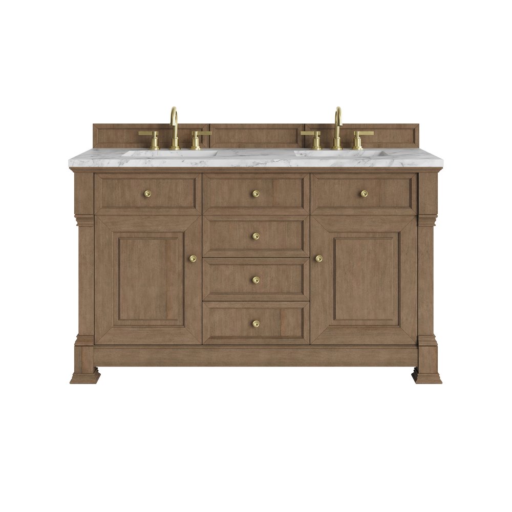 James Martin - Brookfield 60" Double Vanity, Pecan w/3 CM Carrara White Marble Top - 547-V60D-PCN-3CAR view 1