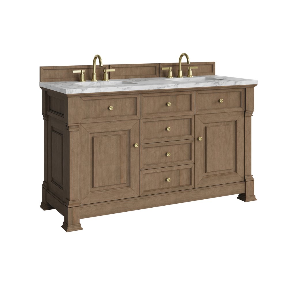 James Martin - Brookfield 60" Double Vanity, Pecan w/3 CM Carrara White Marble Top - 547-V60D-PCN-3CAR view 10