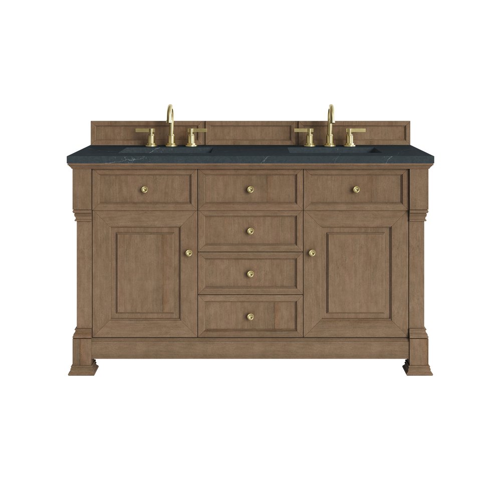 James Martin - Brookfield 60" Double Vanity, Pecan w/3 CM Charcoal Soapstone Silestone Top - 547-V60D-PCN-3CSP view 1