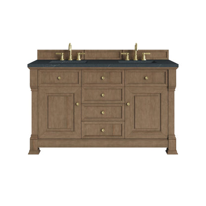 James Martin - Brookfield 60" Double Vanity, Pecan w/3 CM Charcoal Soapstone Silestone Top - 547-V60D-PCN-3CSP view 1