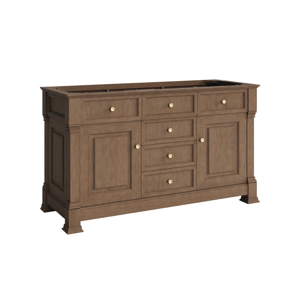James Martin - Brookfield 60" Double Vanity, Pecan w/3 CM Charcoal Soapstone Silestone Top - 547-V60D-PCN-3CSP view 2