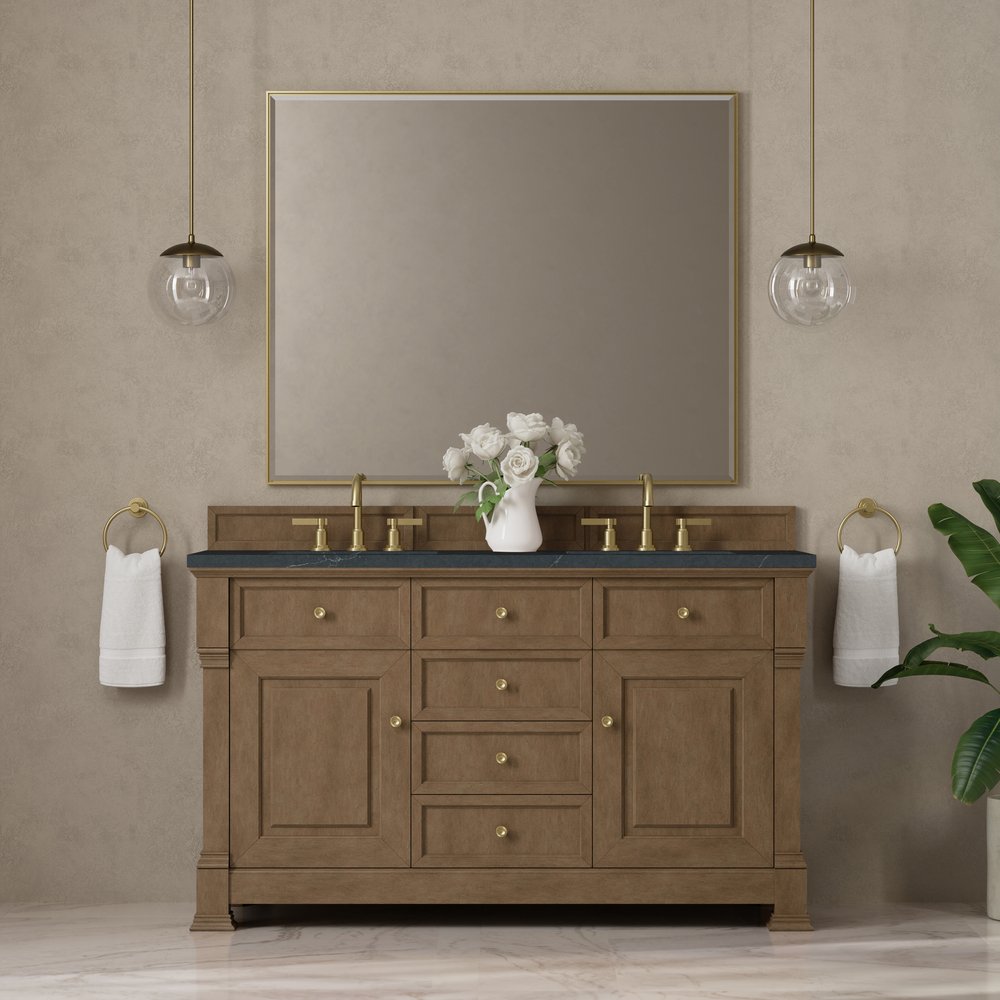 James Martin - Brookfield 60" Double Vanity, Pecan w/3 CM Charcoal Soapstone Silestone Top - 547-V60D-PCN-3CSP view 3