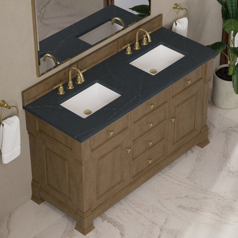 James Martin - Brookfield 60" Double Vanity, Pecan w/3 CM Charcoal Soapstone Silestone Top - 547-V60D-PCN-3CSP view 7