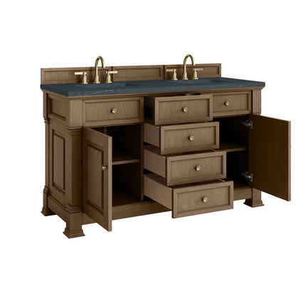 James Martin - Brookfield 60" Double Vanity, Pecan w/3 CM Charcoal Soapstone Silestone Top - 547-V60D-PCN-3CSP view 8