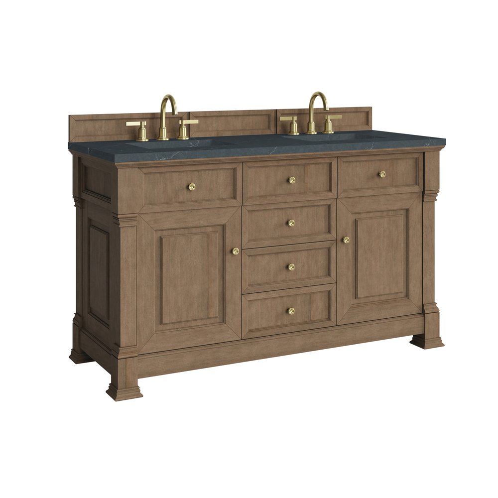 James Martin - Brookfield 60" Double Vanity, Pecan w/3 CM Charcoal Soapstone Silestone Top - 547-V60D-PCN-3CSP view 10