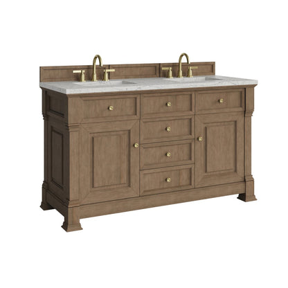 James Martin - Brookfield 60" Double Vanity, Pecan w/3 CM Eternal Jasmine Pearl Silestone Top - 547-V60D-PCN-3EJP view 10