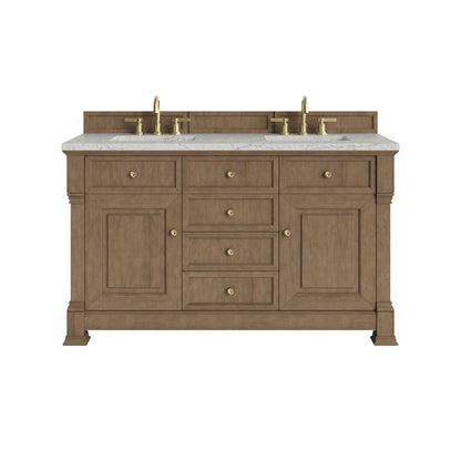 James Martin - Brookfield 60" Double Vanity, Pecan w/3 CM Eternal Jasmine Pearl Silestone Top w/FreePower Wireless Charger - 547-V60D-PCN-FEJP view 1