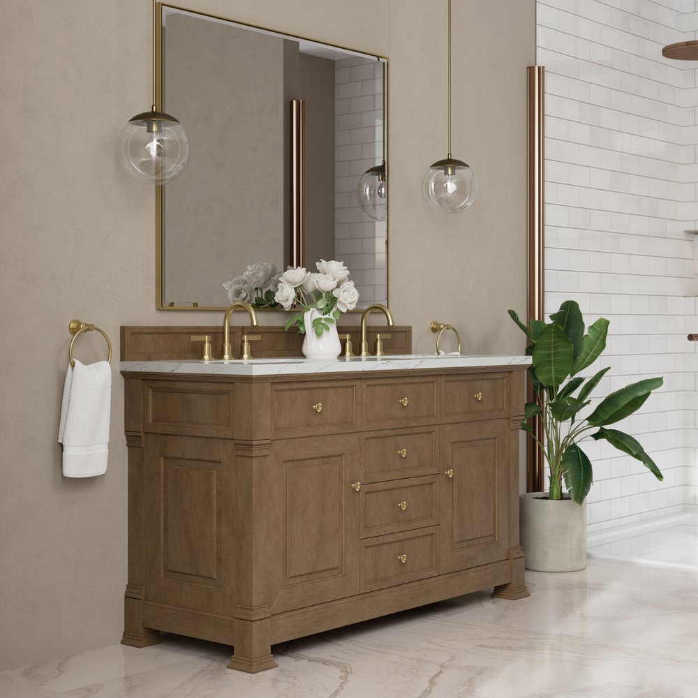 James Martin - Brookfield 60" Double Vanity, Pecan w/ 3 CM Ethereal Noctis Silestone  Top - 547-V60D-PCN-3ENC view 4