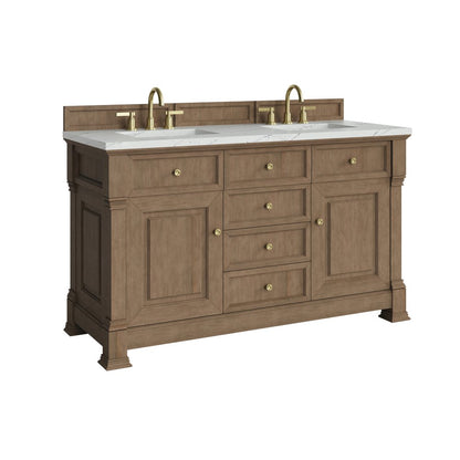 James Martin - Brookfield 60" Double Vanity, Pecan w/ 3 CM Ethereal Noctis Silestone  Top w/FreePower Wireless Charger - 547-V60D-PCN-FENC view 12