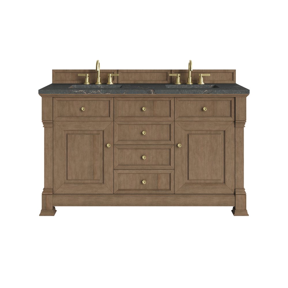 James Martin - Brookfield 60" Double Vanity, Pecan w/ 3 CM Parisien Bleu Silestone Top - 547-V60D-PCN-3PBL view 1