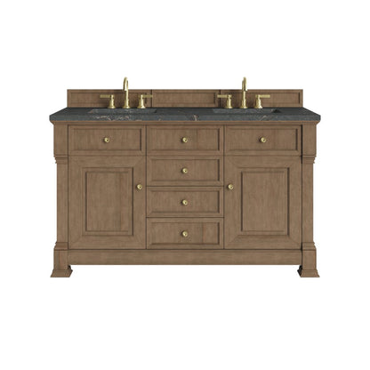 James Martin - Brookfield 60" Double Vanity, Pecan w/ 3 CM Parisien Bleu Silestone Top - 547-V60D-PCN-3PBL view 1